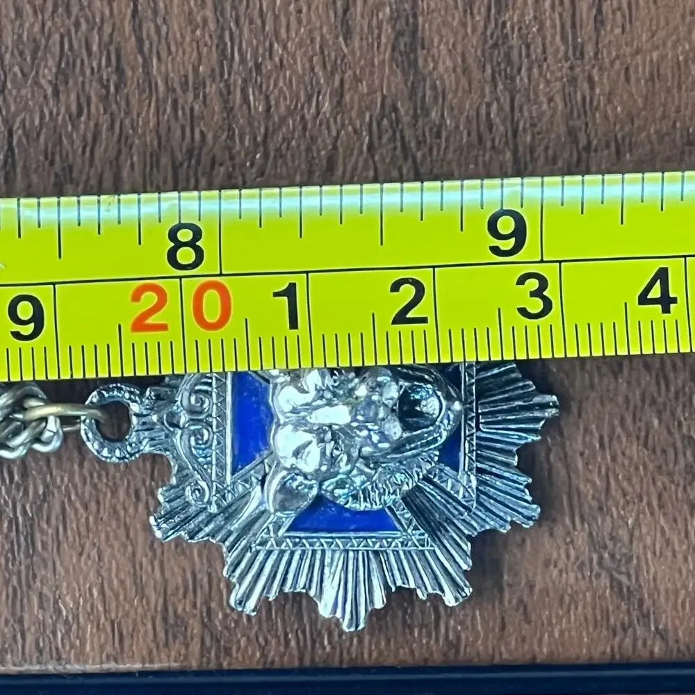 Vintage Roaring Tiger Pendant Necklace Blue Maltese Cross Silver Unsigned Unique